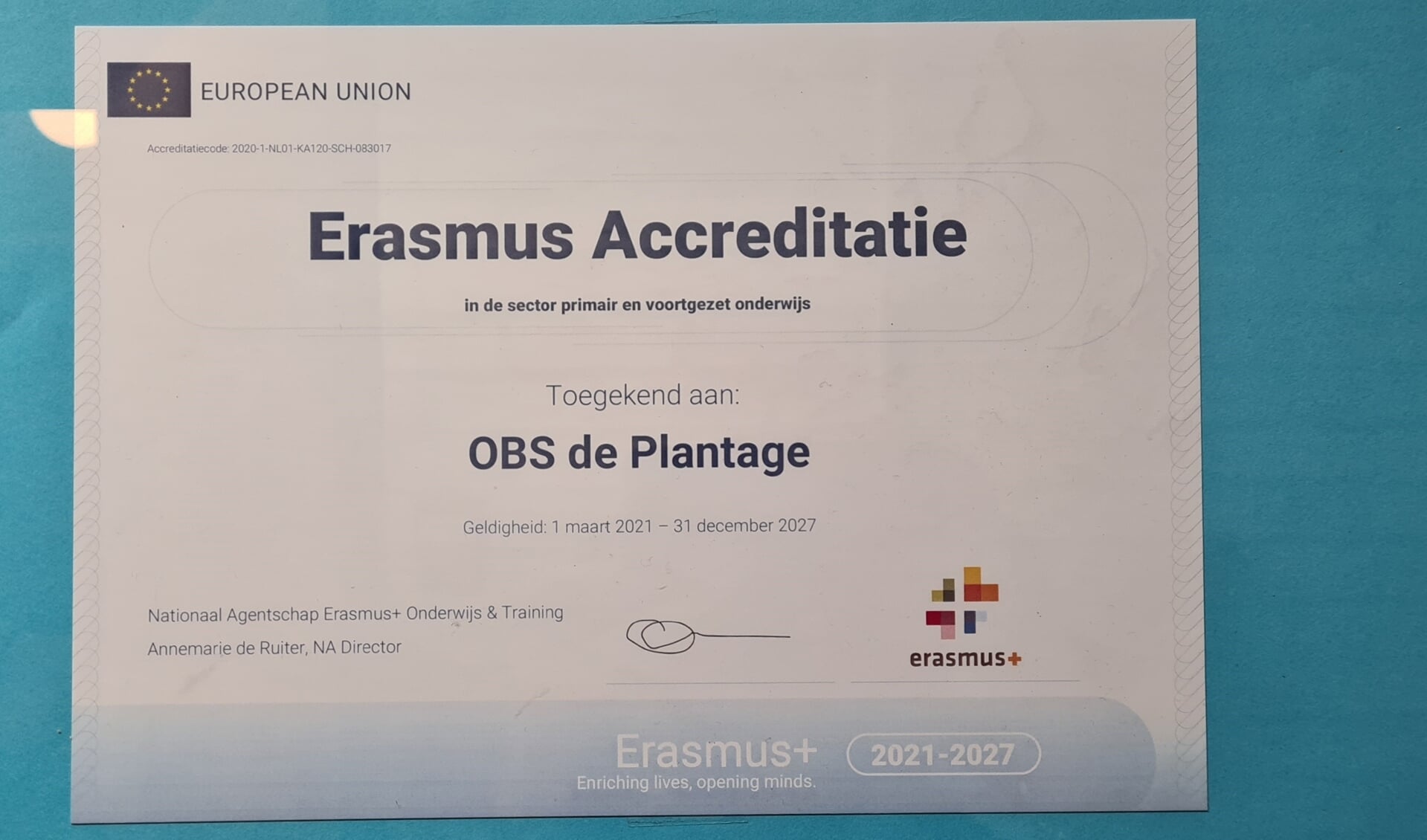 Het certificaat van de Erasmus accreditatie 
