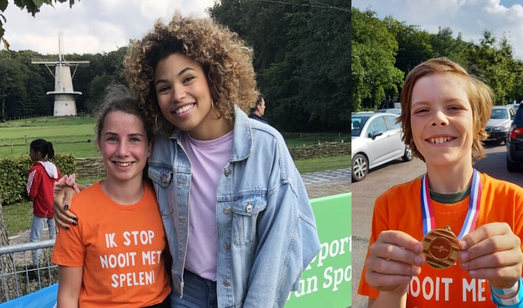 Vivienne met haar idool Anne Appelo en Rasmus met zijn gouden medaille.