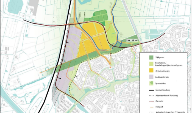 Scenario 1b, met bouw van 2200 woningen ten noordwesten van Houten, met verlegging van de infrastructuur.