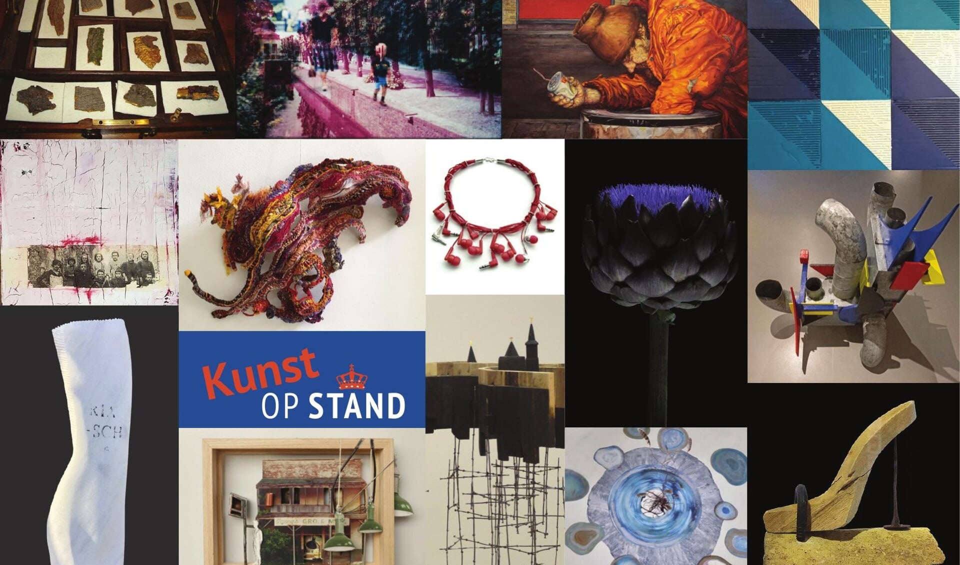 Collage van werken van de kunstenaars die meedoen aan 'Kunst op stand'.
