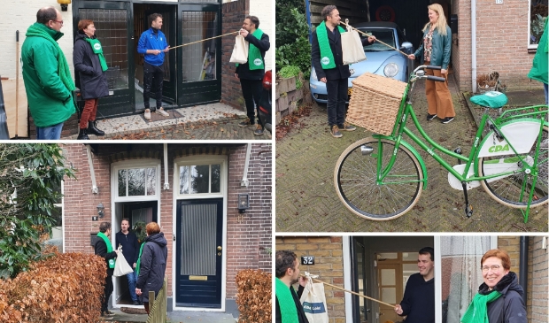 <p>Een fotocollage van enkele huisbezoeken van het CDA aan lijsttrekkers van andere partijen.</p>
