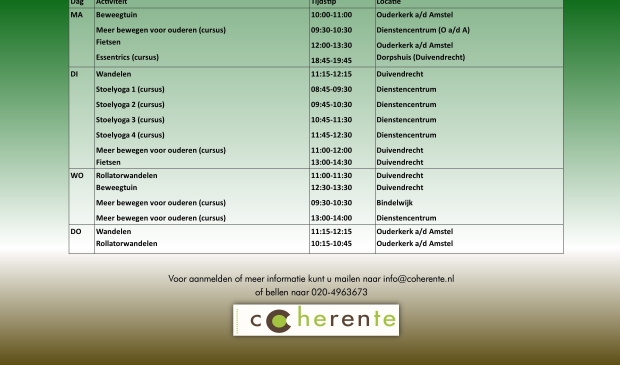 weekoverzicht activiteiten gezonde leefstijl