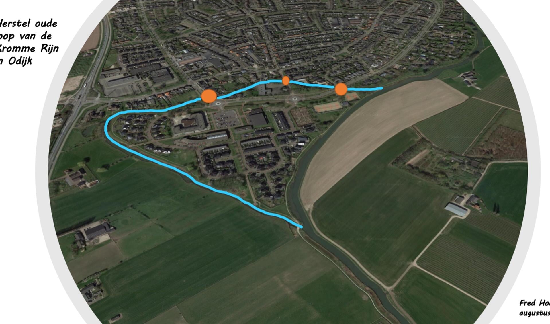De oude loop van de Kromme Rijn in Odijk loopt om het Rijneiland heen. 