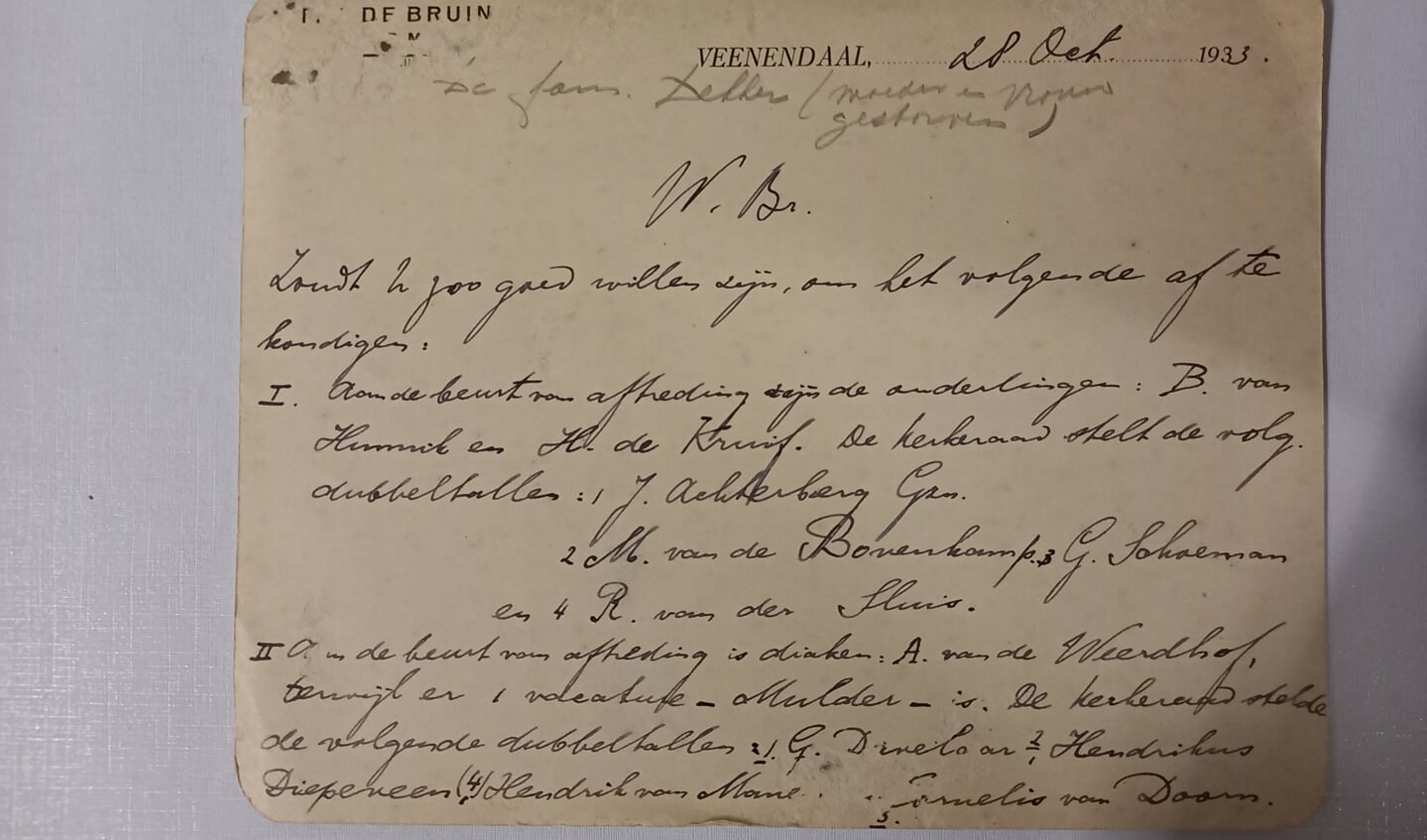 Het briefje met aanwijzingen van dominee de Bruin uit Veenendaal.
