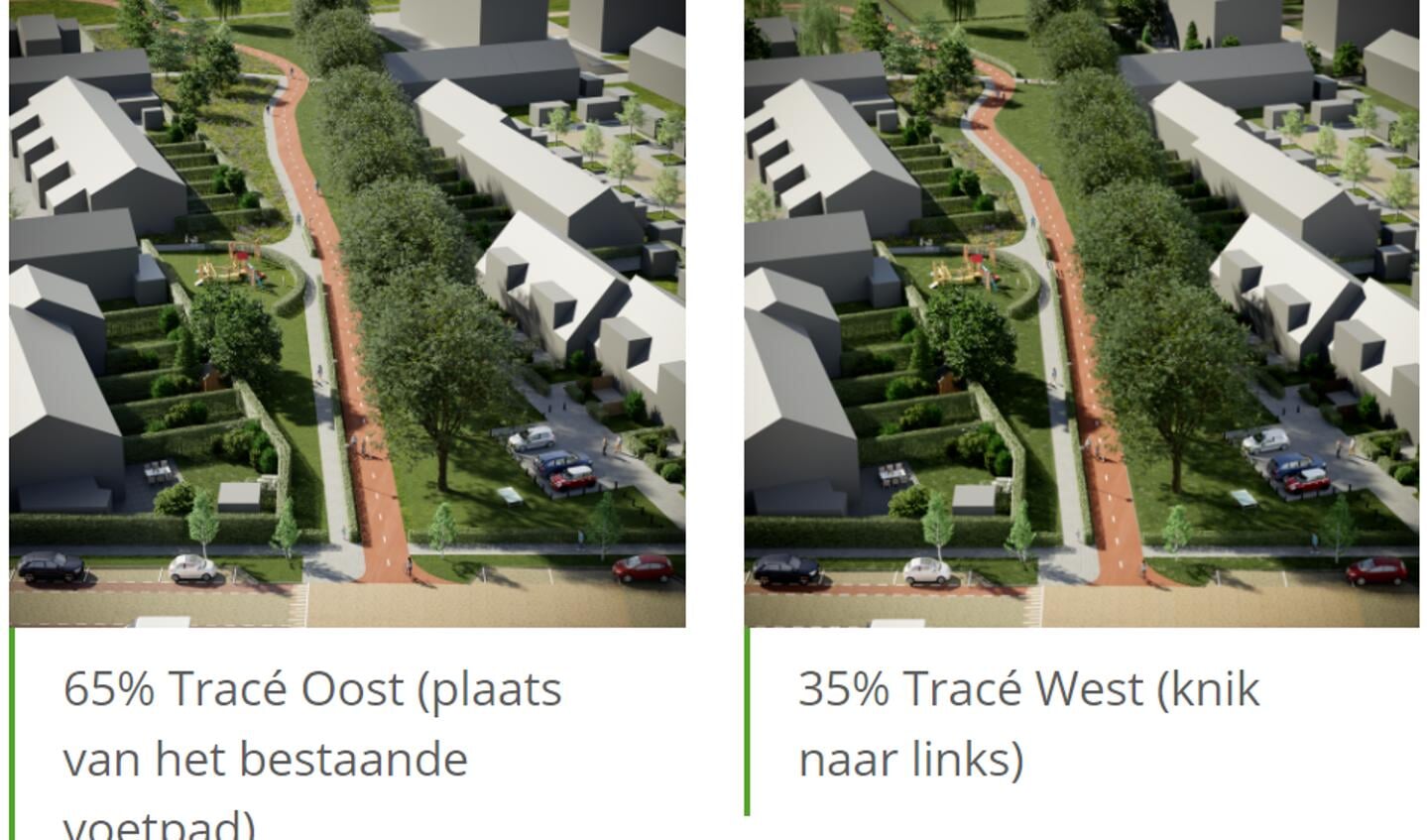 Twee tracés, met links de door bewoners gekozen variantruimtelijkeplannen.nl (‘f