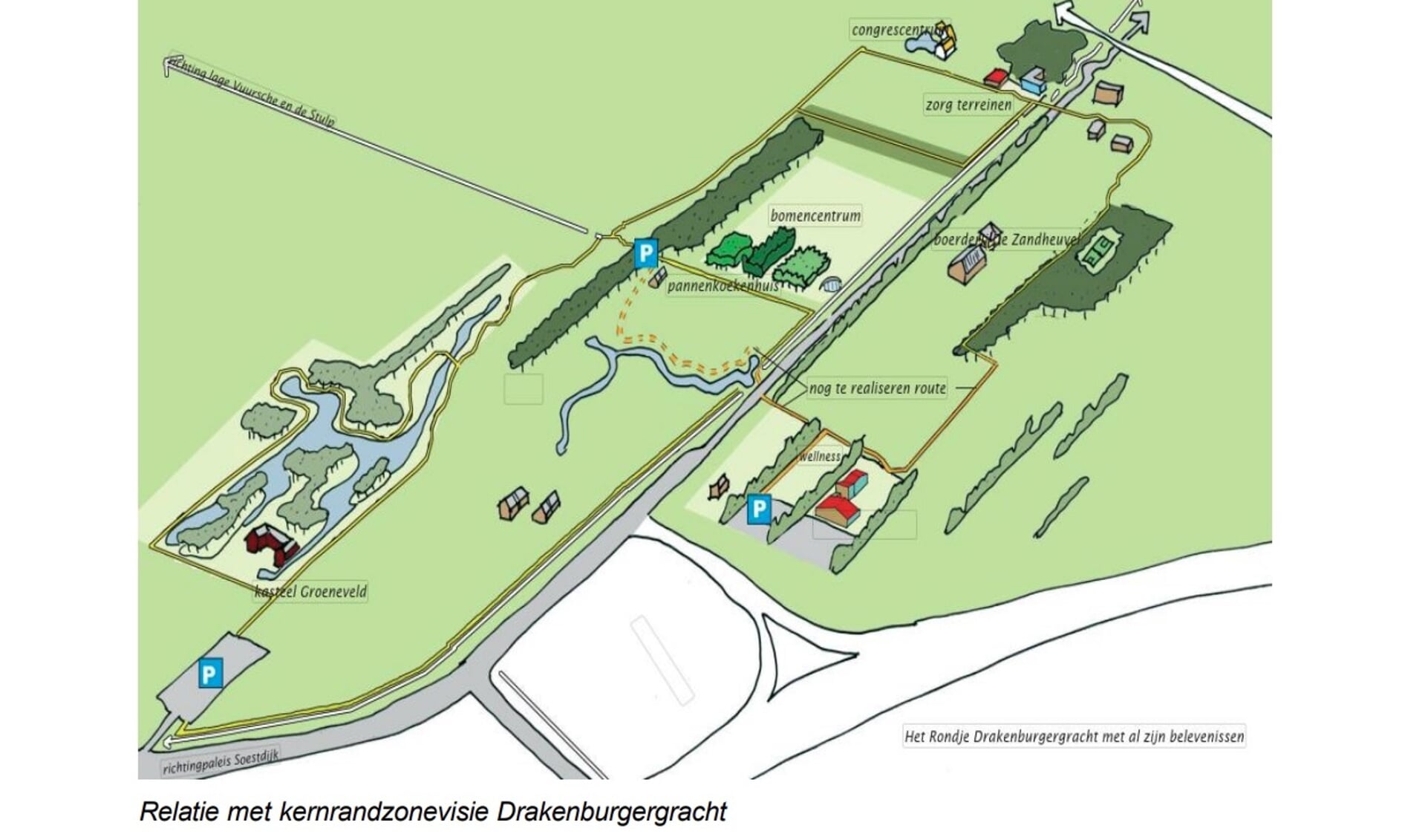 De ontwikkelingen in het buitengebied met Groeneveld, Amerpoort en Sherpa en rechtsonder het Wellnesscenter.