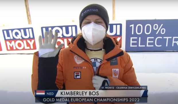 Kimberley Bos kort na haar historische overwinning in Sankt Moritz.