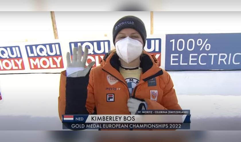 Kimberley Bos kort na haar historische overwinning in Sankt Moritz.