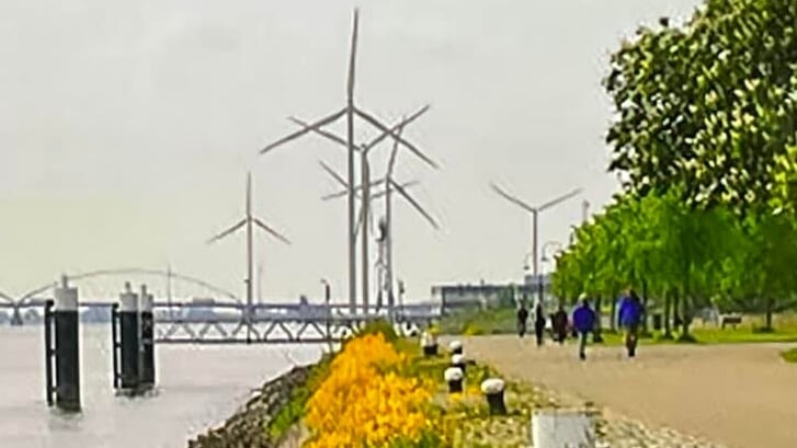Artist Impression van windturbines bij Avelingen uit onderzoek van Bosch & Van Rijn