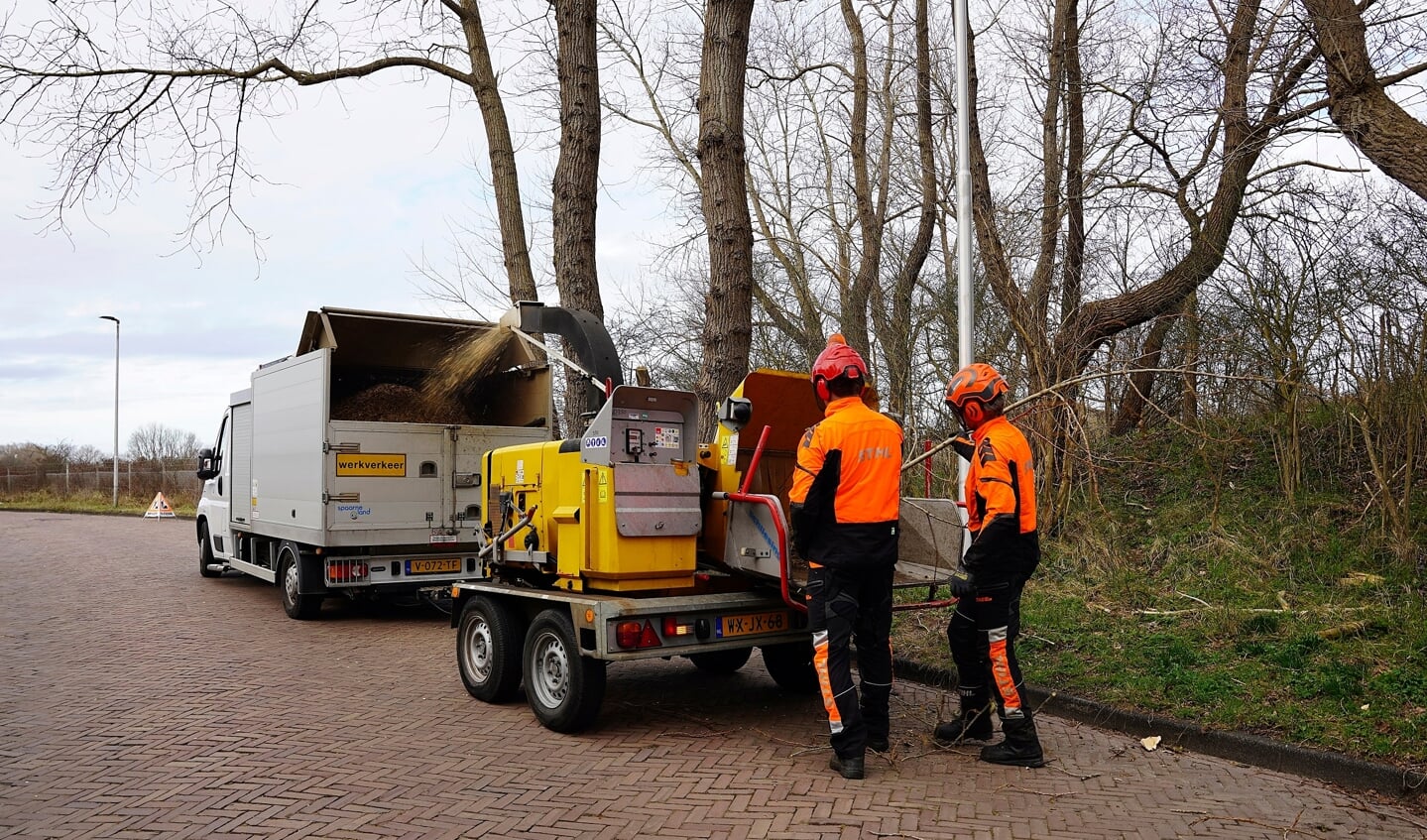 Takken worden ter plekke versnipperd in een versnipperraar en hergebruikt.