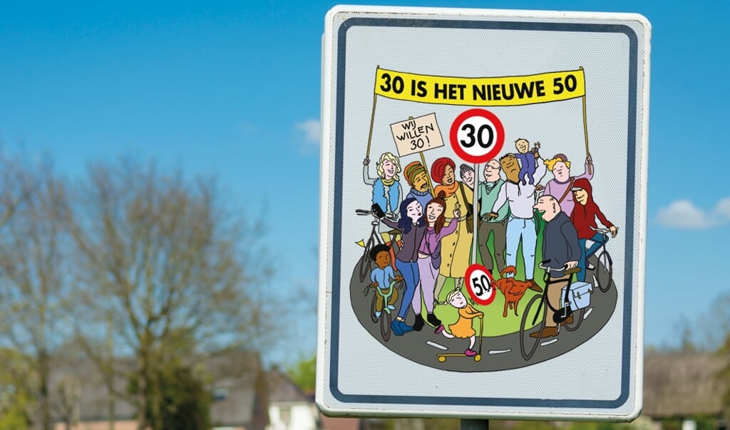 Verkeersbord van de campagne '30 is het nieuwe 50'