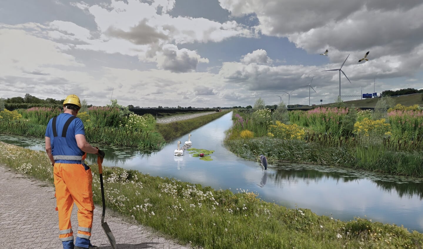 Sfeerimpressie van Stroomveld De Knoest, gezien vanaf de Kanaaldijk Zuid in zuidelijke richting langs de A27.