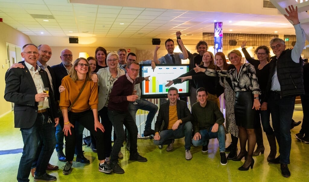 De partij Gemeentebelang viert de overwinning.