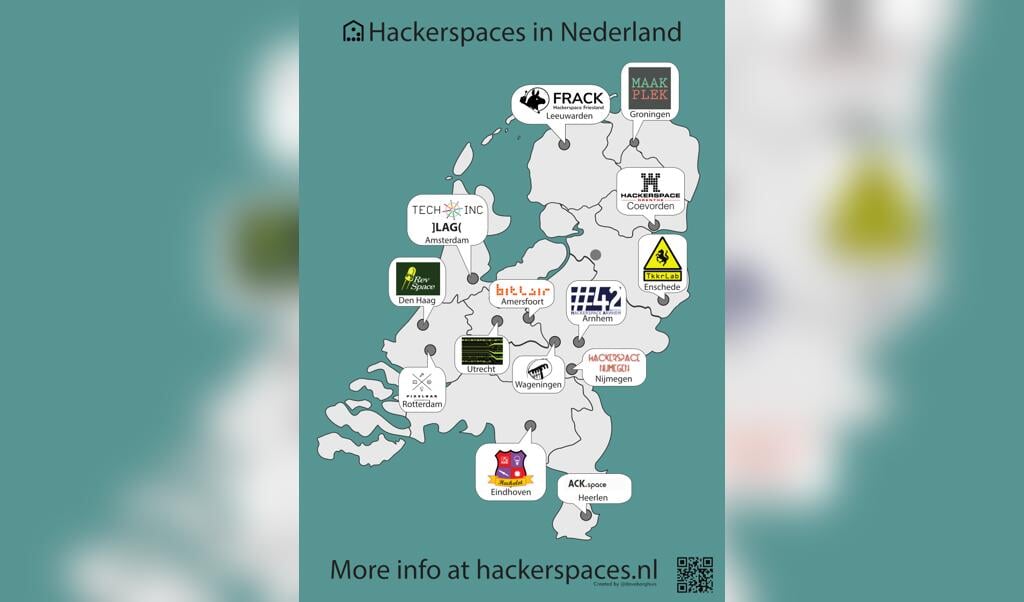 Kaart van hackerspaces in Nederland