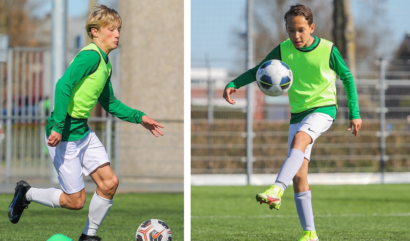 Arend (links) en Ceylian tijdens de training van voetbalschool Pro Academy Houten.