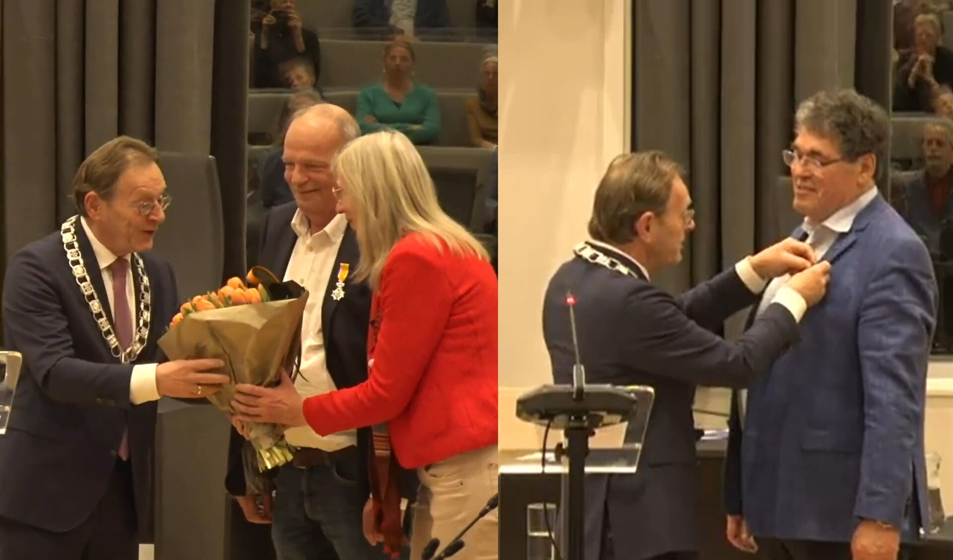 Lintjes voor scheidend raadsleden Jos van Loozenoord (l) en Peter Timofeeff