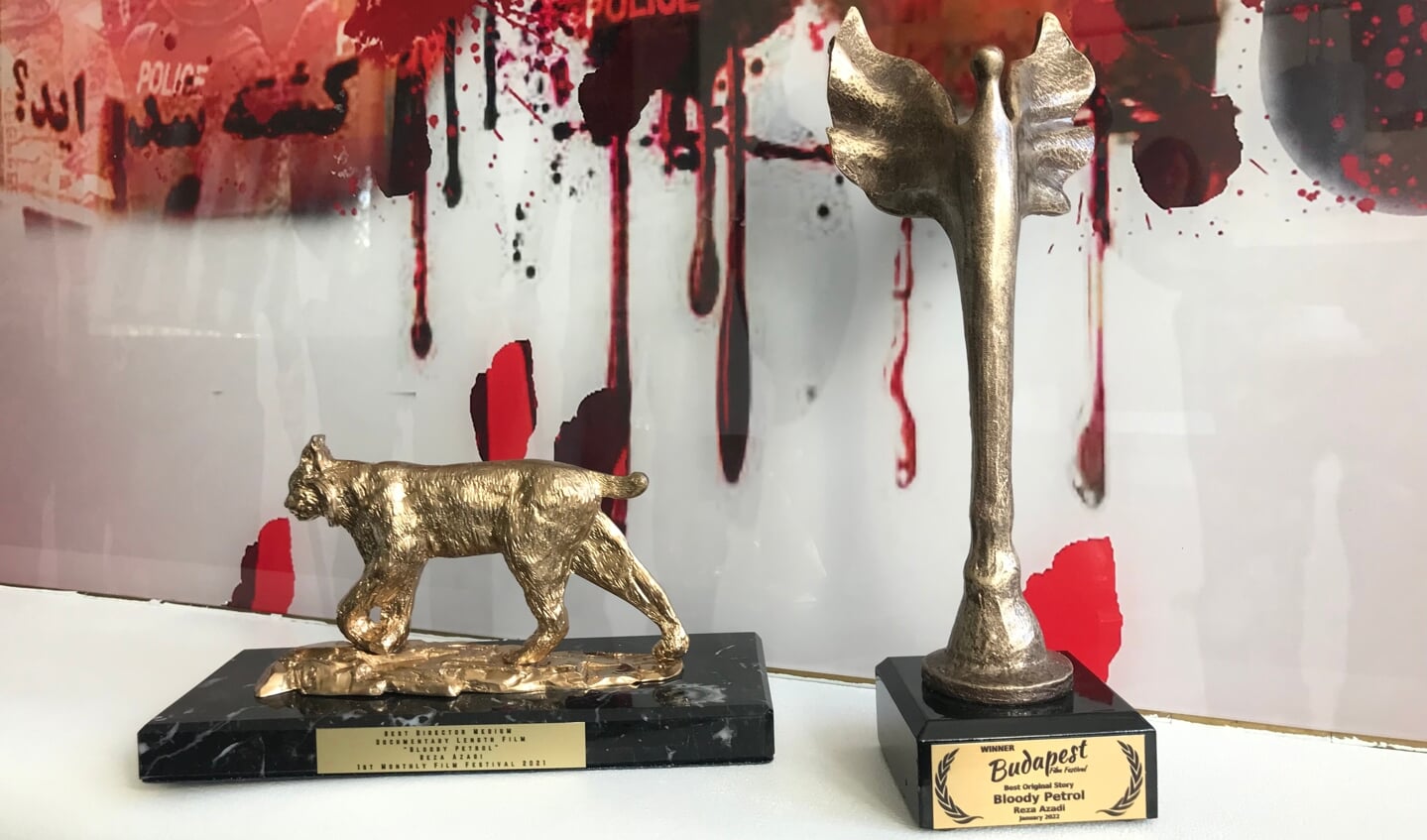 Twee van de awards voor de film Bloody Petrol van Reza Azady. 