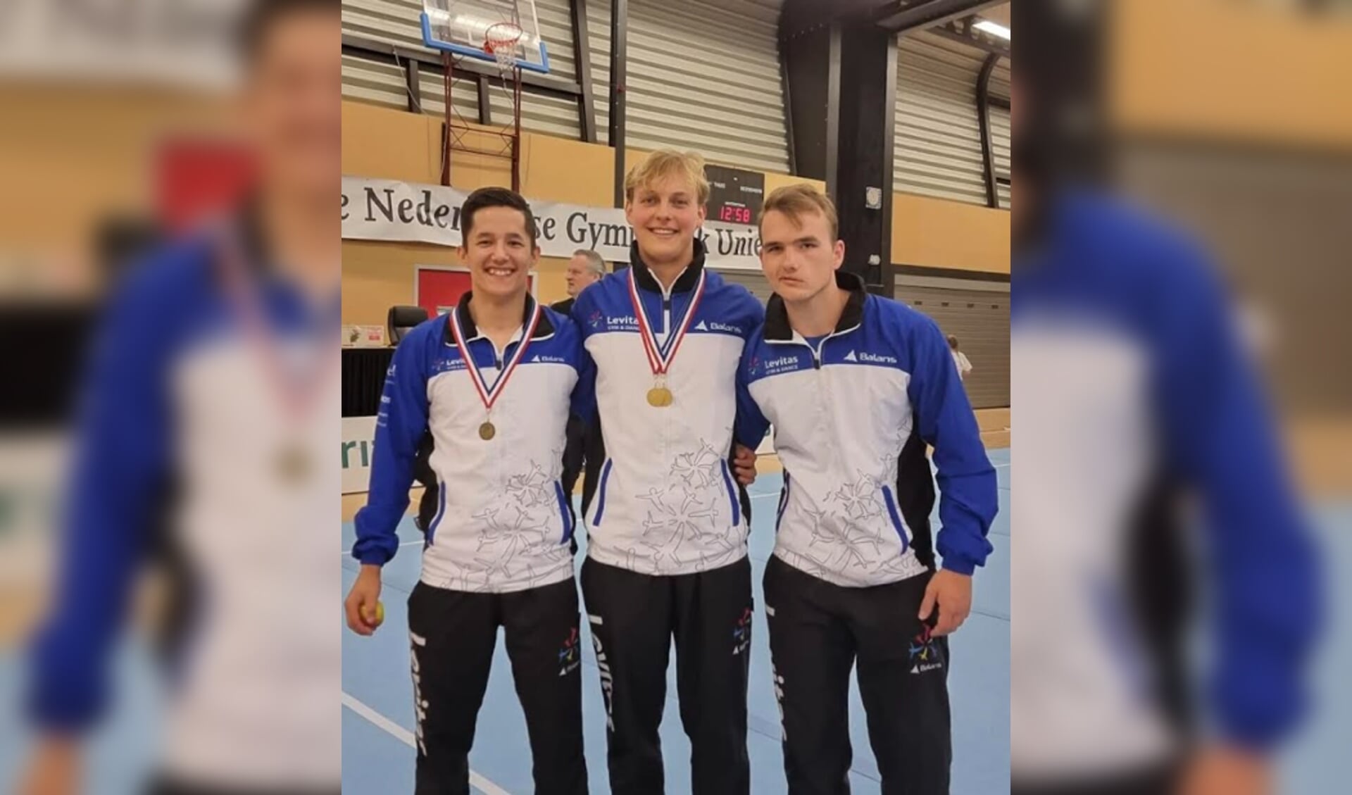 De drie Levitasturners Stefano (brons), David (2 x goud) en Luuk (5e)