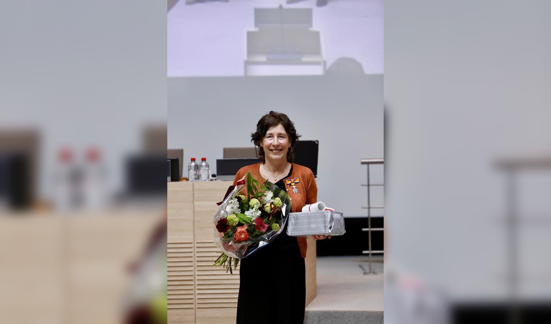 Karin Boelhouwer op 11 mei 2022 na ontvangst van haar koninklijke onderscheiding
