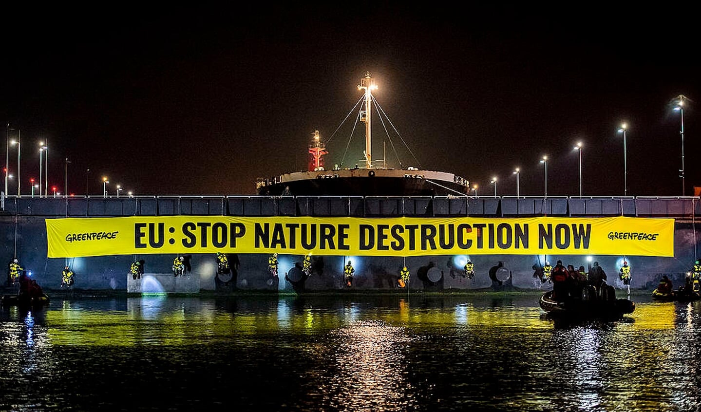 De Greenpeace actie bij de sluis van IJmuiden.