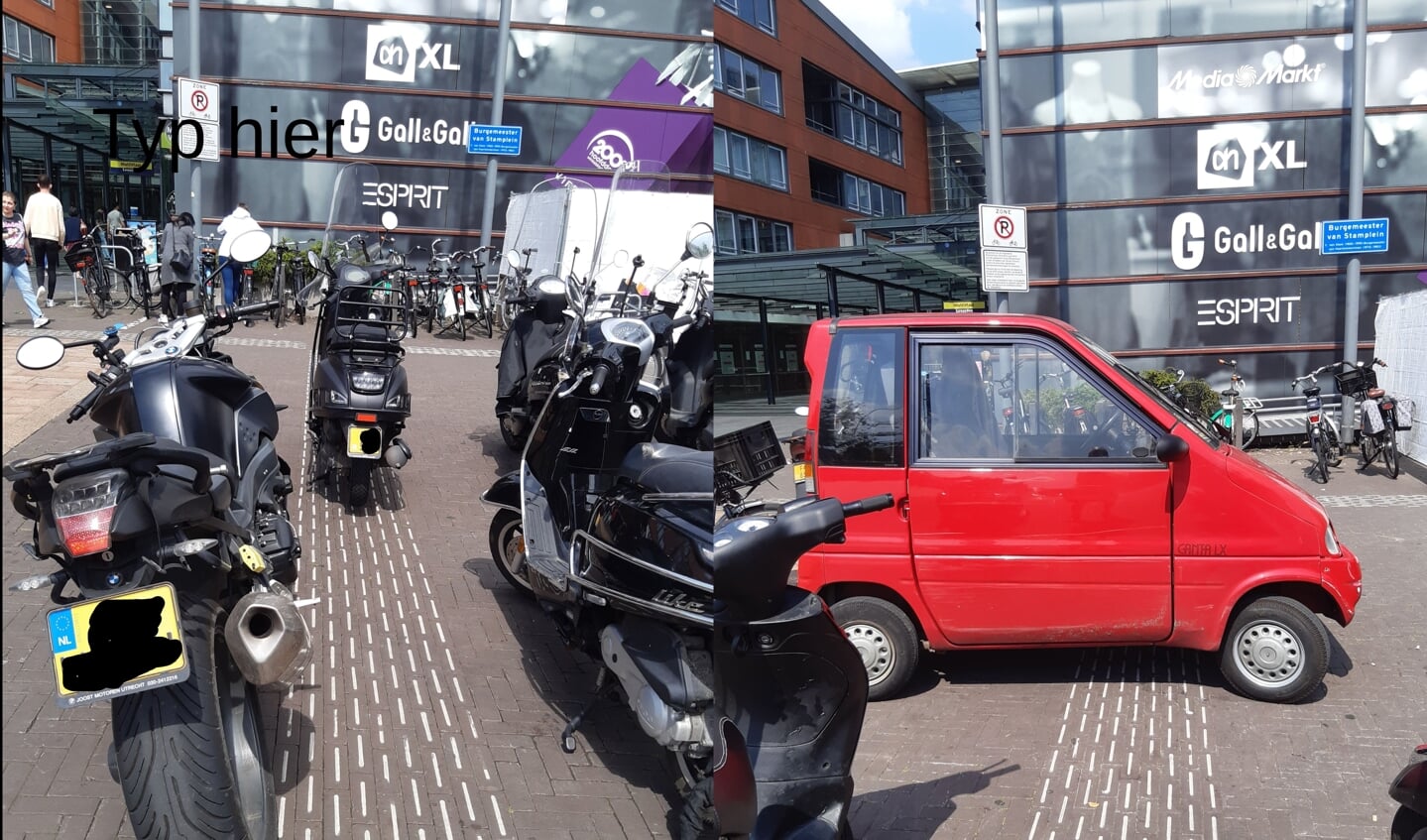 Met motoren en zelfs een invalidekarretje worden blindengeleidestroken geblokkeerd.