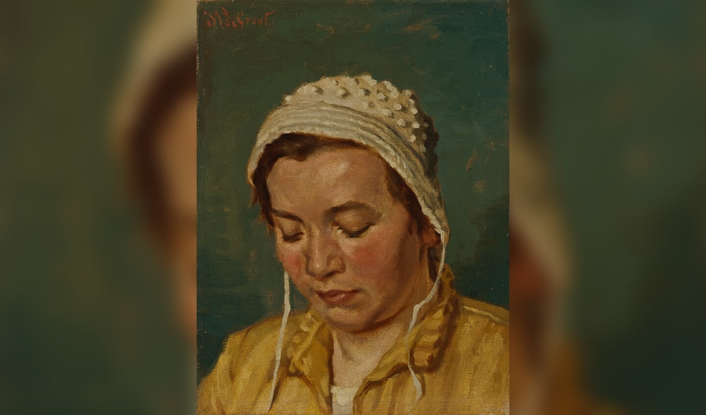 Wim de Groot, Veluws meisje genaamd Gijsje, 1920. Olieverf op doek, 18,5 x 15 cm.