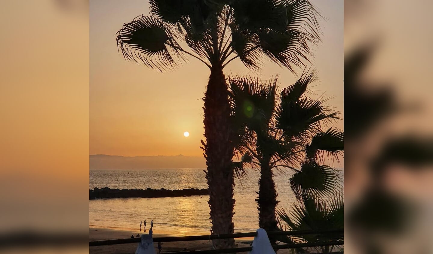 ,,Zonsondergang op Tenerife. 
Palmbomen en zon: het echte vakantiegevoel.