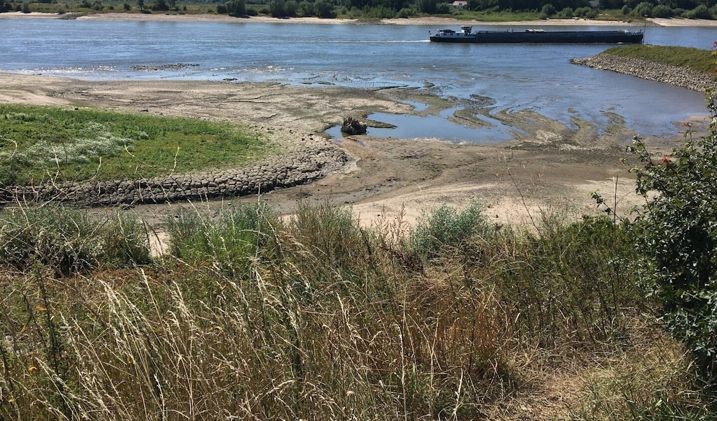 Deze foto is op 9 augustus gemaakt bij het plaatsje Spijk. Heel laag water in de Rijn.