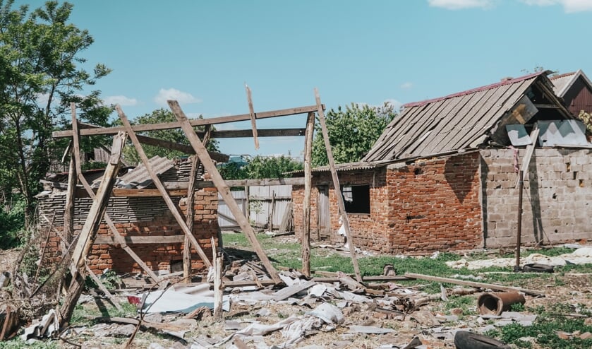 Een verwoest dorp in de regio Zaporizja, in het zuidoosten van Oekraïne.