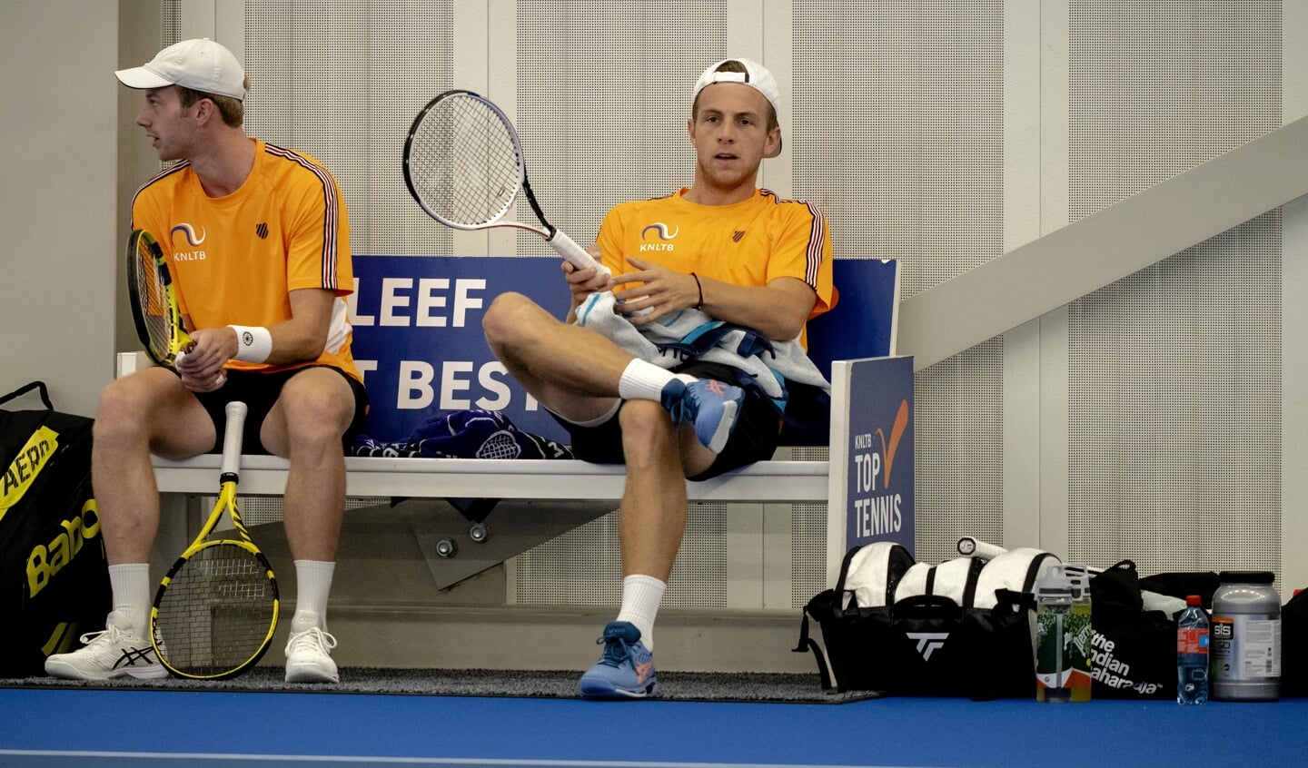 Tennissers Botic van de Zandschulp en Tallon Griekspoor bij de training voor de Daviscup Finals in Glasgow.