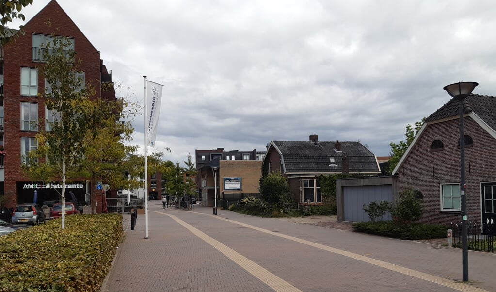 De ingang van winkelcentrum De Biezenkamp ter hoogte van de Hamersveldseweg.