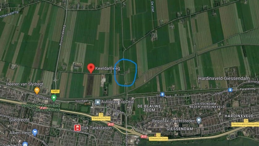 De beoogde locatie ligt net zo dicht bij Sliedrecht als bij Hardinxveld-Giessendam