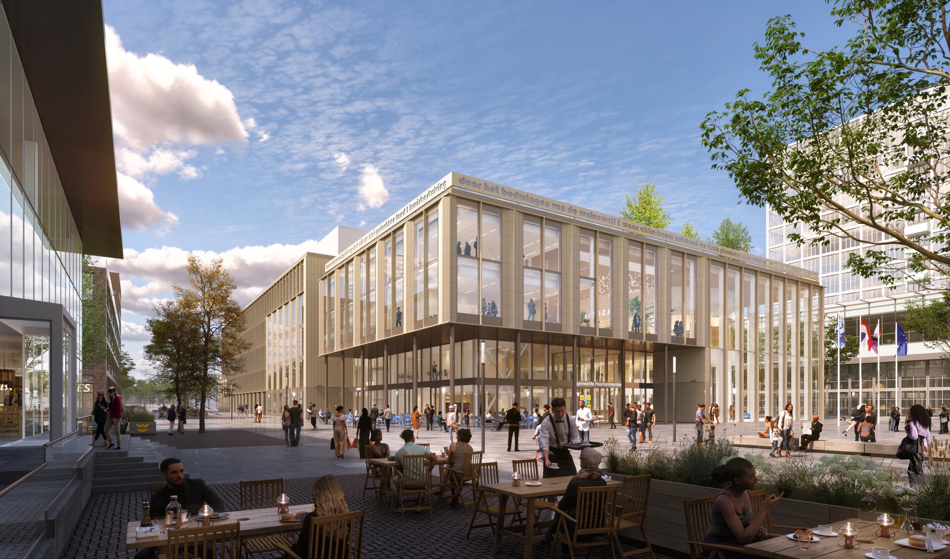 Een impressie van het nieuw te bouwen gemeentehuis in Hoofddorp.