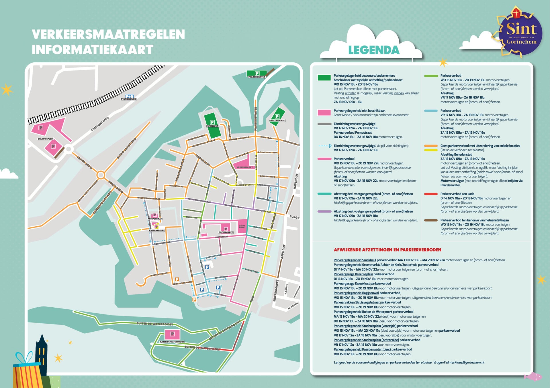 Verkeersmaatregelen in de binnenstad voor de sint intocht