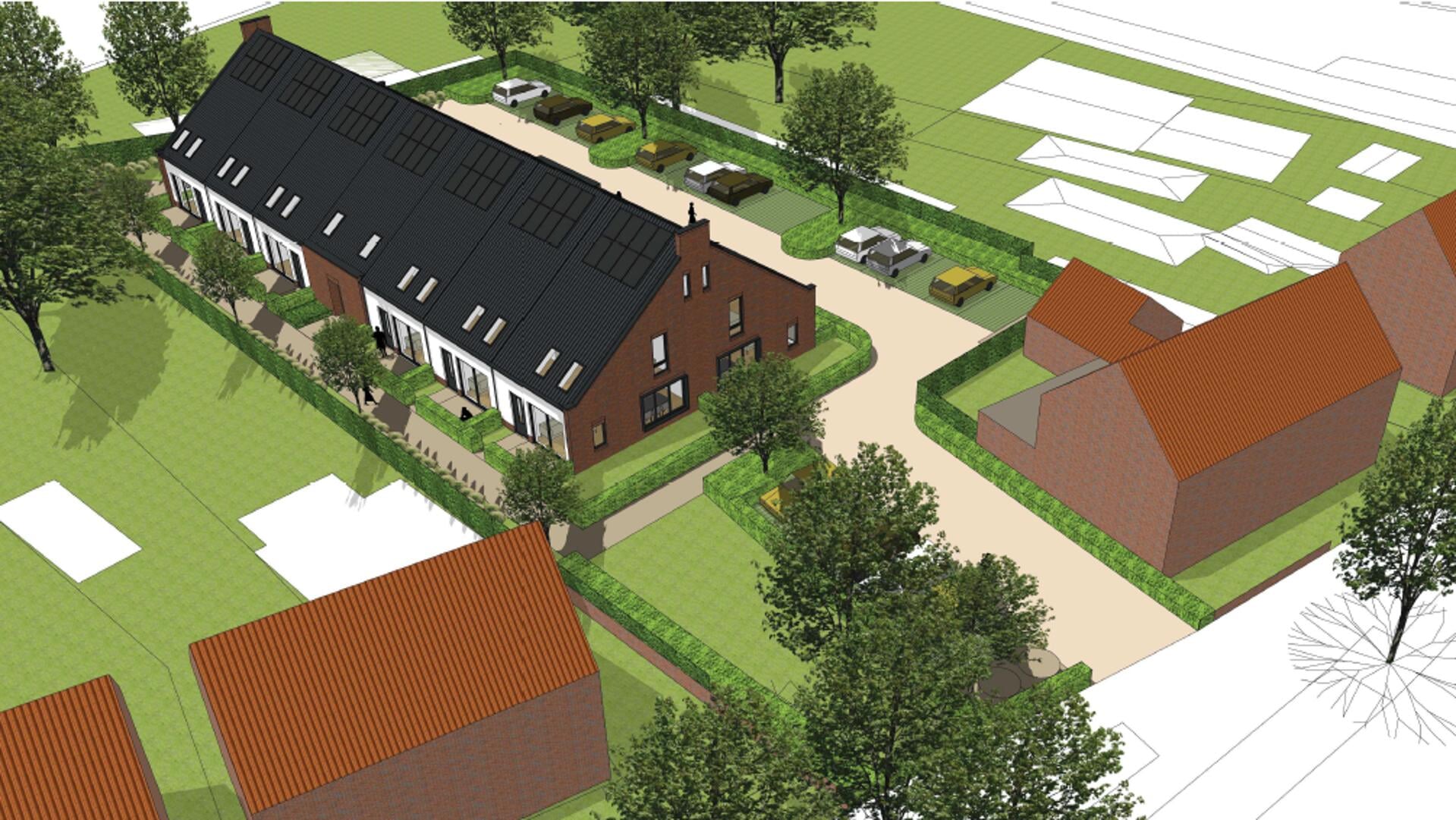 Het  ontwerp voor de bouw van twaalf rug-aan-rug woningen op het Holevoetplein.