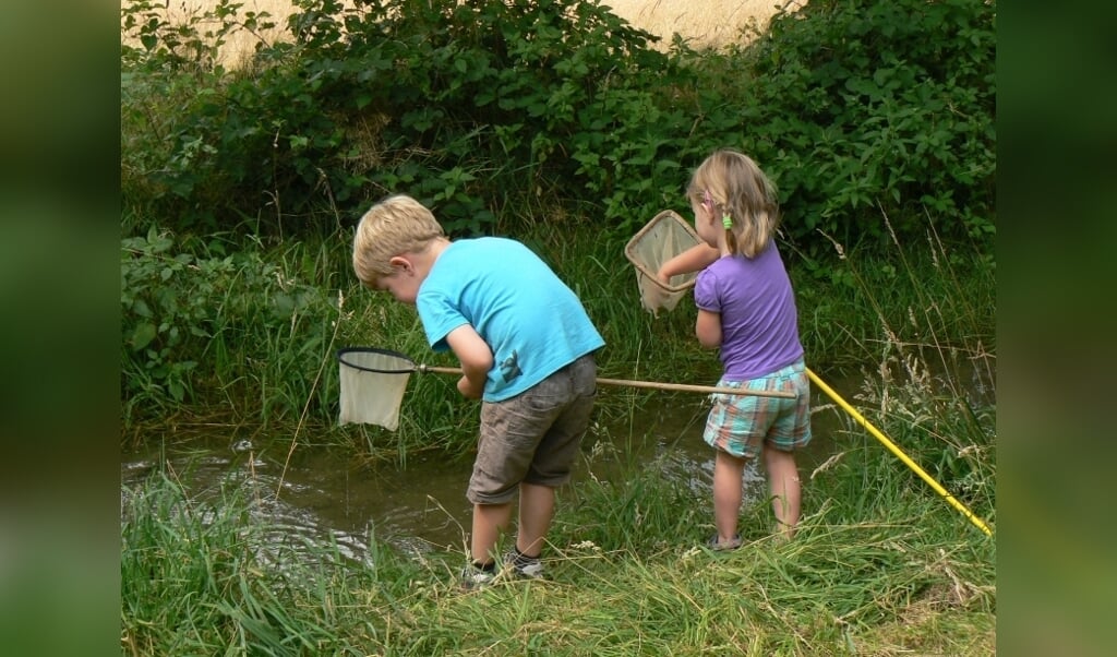 Jonge onderzoekers bij het water