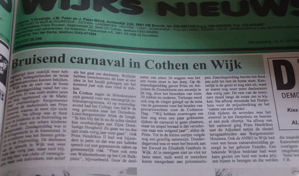 Nog steeds hebben Cothen en Wijk actieve carnavalsverenigingen