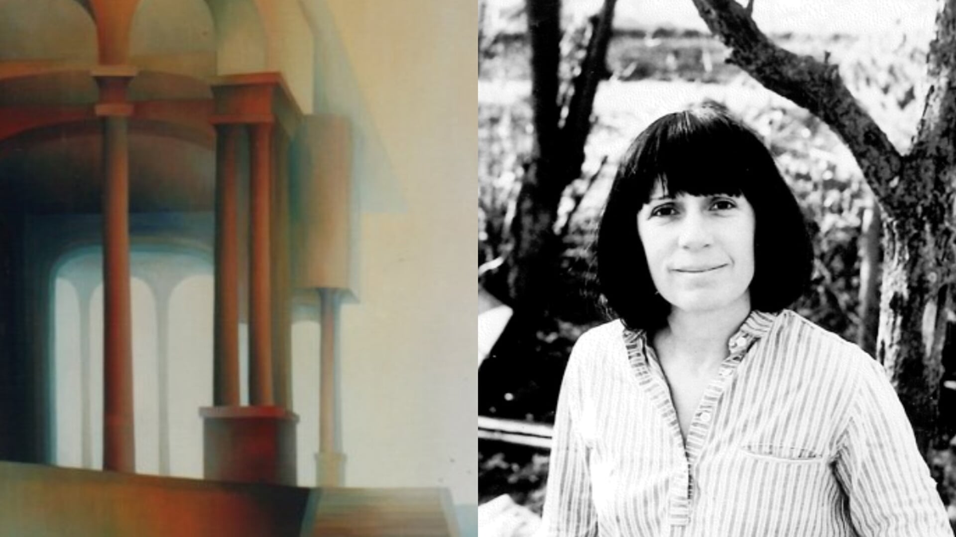 'Palais sur l'eau' (fragment) van Nicole Ringes met rechts een foto van de in 2008 overleden kunstenares.