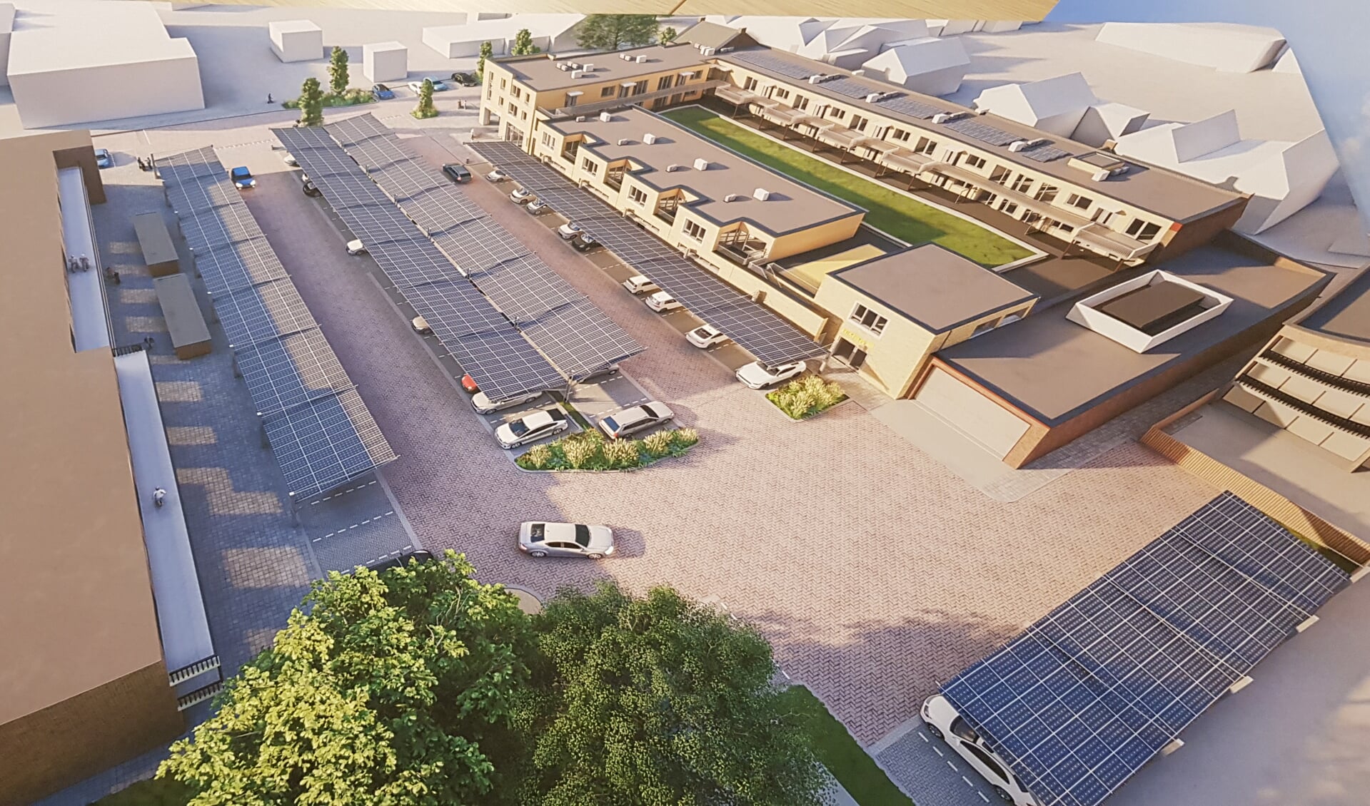 De gemeente lanceerde onder voorbehoud een plan voor het overkappen van de parkeerplaatsen met zonnepanelen 