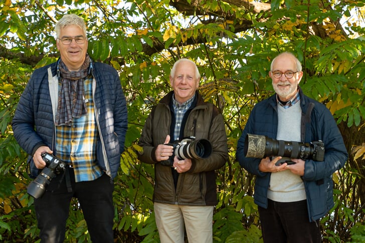 De drie fotografen en natuurliefhebbers, vlnr Frank Terstappen, Giel van Velsen en Hans Peeters.