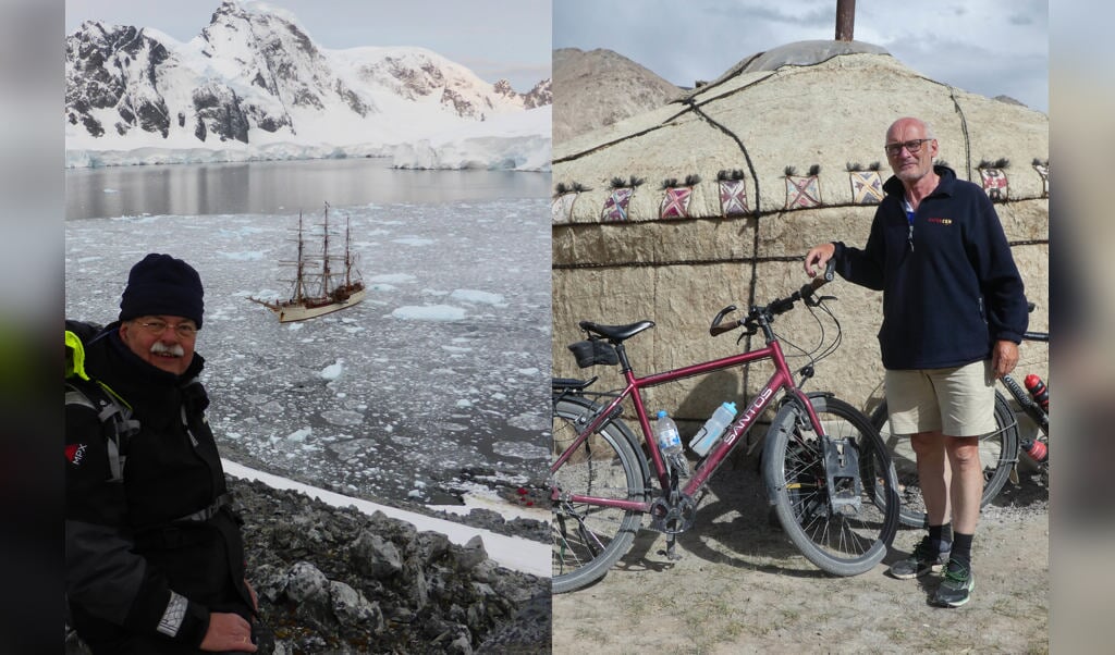Links: Jan van de Kuinder (tijdens een landing op Antarctica) en rechts Ton Bokkers, op reis in Tadzjikistan