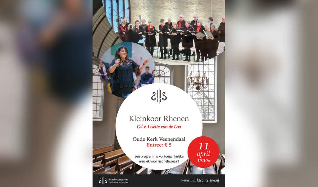 Flyer voor het aankomende concert van Kleinkoor Rhenen in Veenendaal