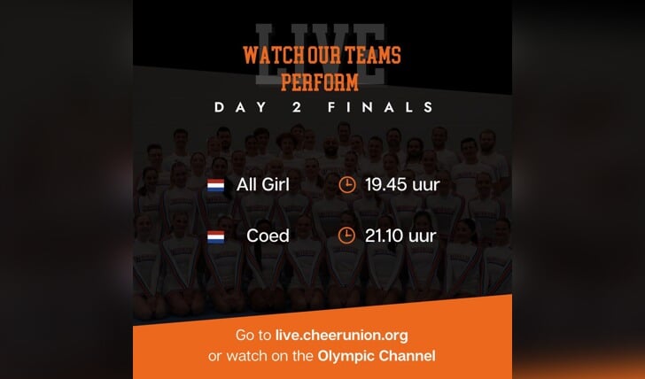 Nederlandse tijden optredens NL teams cheerleaden