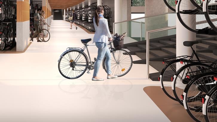 Een ontwerp van de nieuwe fietsenkelder.