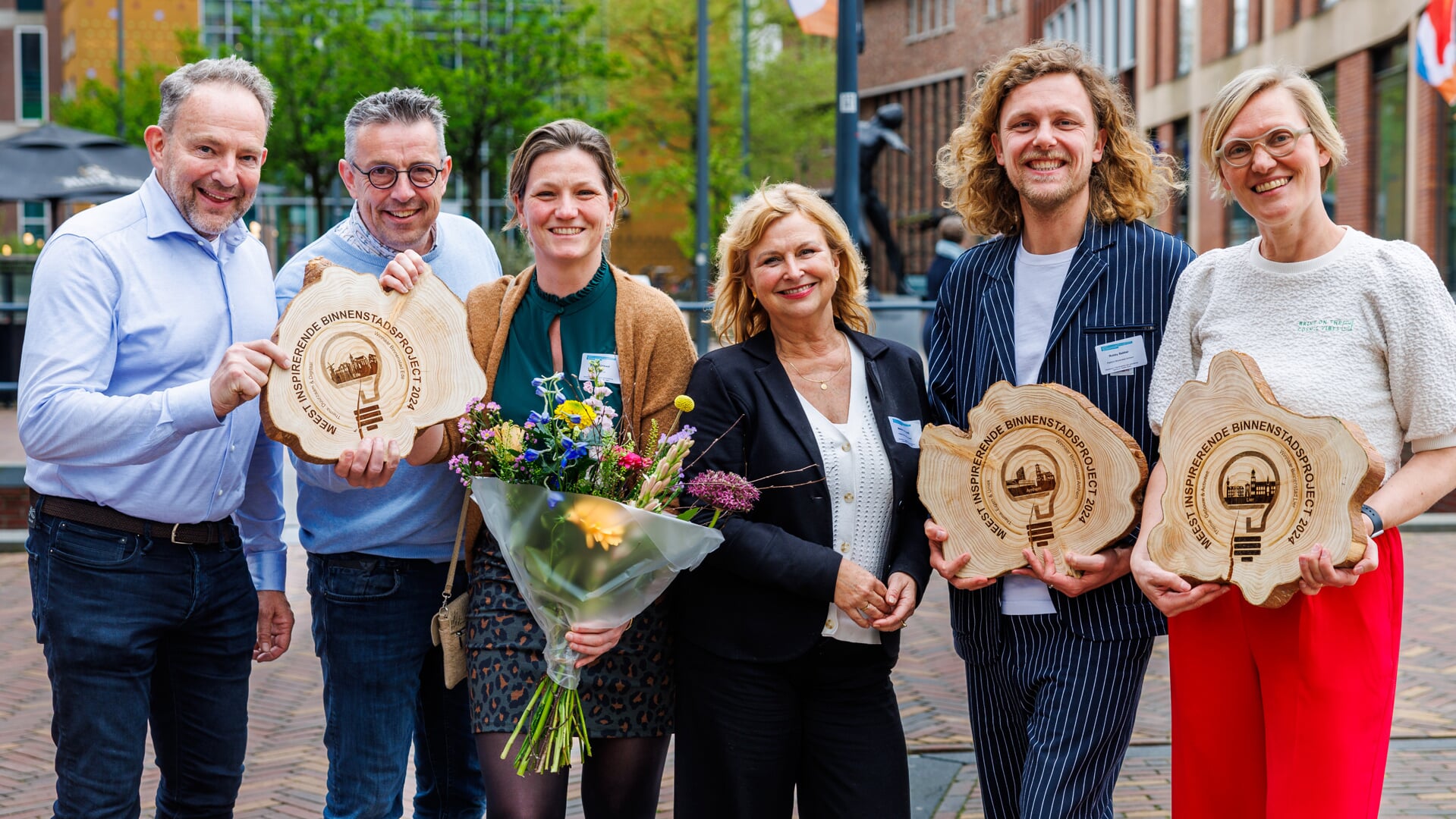 De verschillende winnaars in de categorieën van de verkiezing 'Meest Inspirerende Binnenstad'.