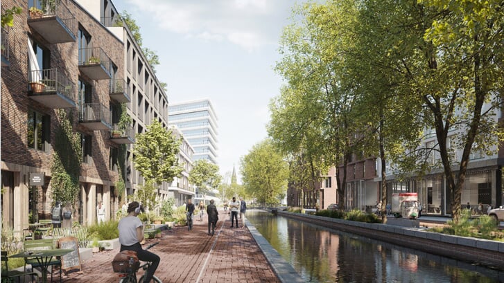 Sfeerbeeld van hoe de toekomstige wijk Nieuw Legmeer er ongeveer uit kan gaan zien.