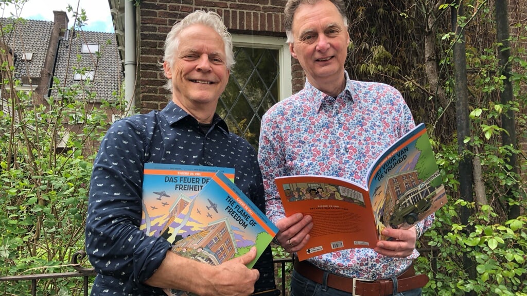 Jelle de Gruyter en Wim Huijser, auteurs van Sjoerd de Vrij - Vuur van de Vrijheid. 