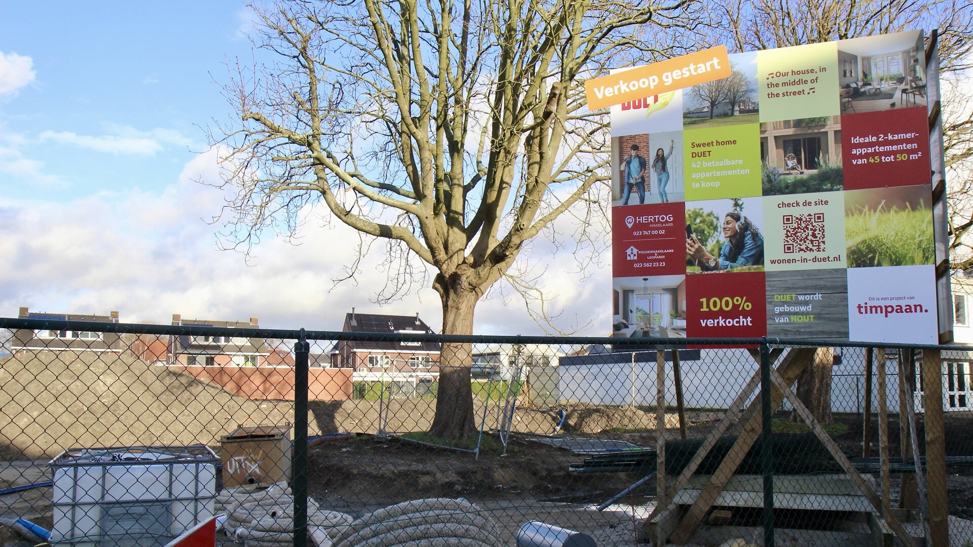 Voorlopig nog geen werkzaamheden op het bouwterrein van DUET aan de Venneperweg.