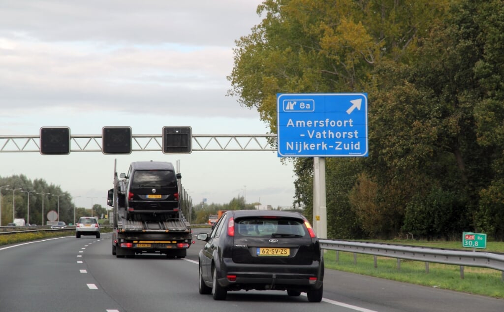 De afslag Amersfoort-Vathorst op de A28, de derde ontsluitingsweg voor Vathorst waarom de SGLA via de Raad van State vroeg en kreeg.