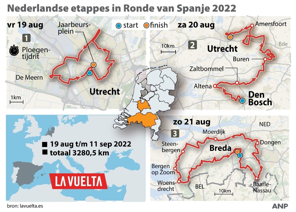2021-12-16 21:00:18 Nederlandse etappes Vuelta 2022. ANP INFOGRAPHICS